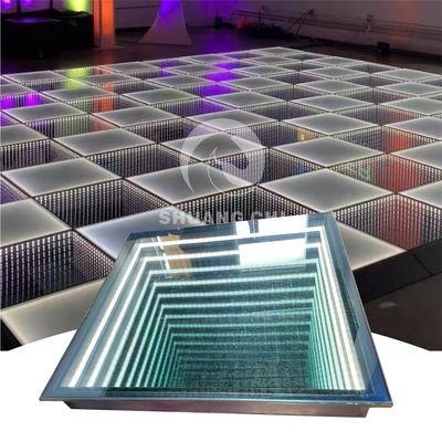 야외 웨딩 파티 3D 네온 미러 라이트와 RGB 컬러 혼합과 함께 유리 댄스 플로어