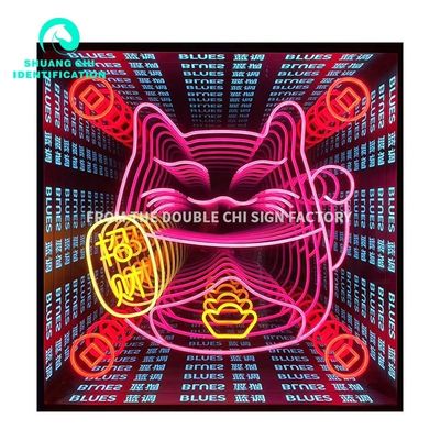 3D 스테레오 벽에 장착 / 바닥에 서 있는 어비스 미러 사용자 정의 적색 파란색 녹색 네온