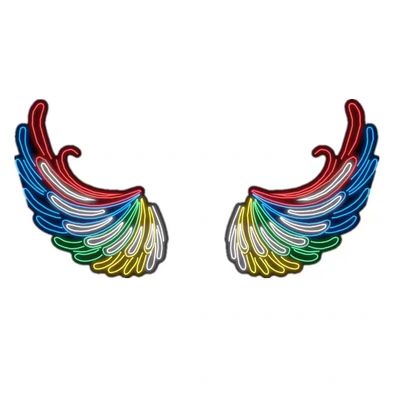 큰 천사 날개 네온 표지판 눈길을 끄는 파티 이벤트 장식