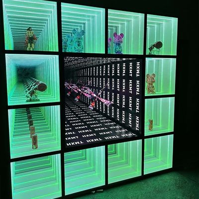 2024 럭셔리 나무 LED 라이트 네온 미러 디스플레이 케이스 벽에 장착 된 와인 캐비닛