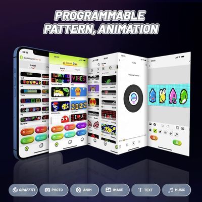 유연한 LED 디스플레이 매트릭스 패널 HD 풀 컬러 APP 제어 부드러운 후창 창 차 표지판