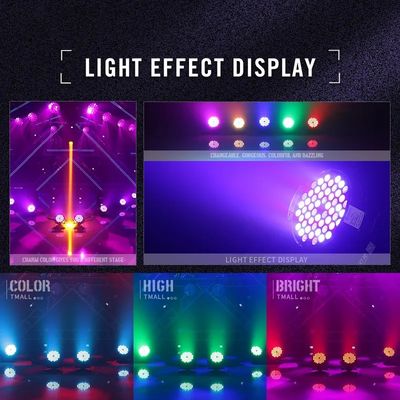 54pcs*3W Led Par는 RGB/RGBW 색상 혼합 및 DMX 제어로 스테이지 조명을 올릴 수 있습니다.